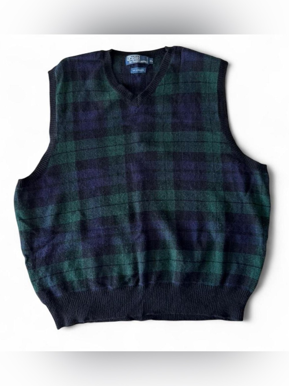 Polo Ralph Lauren Black & Green Plaid Lambswool Sweater Vest